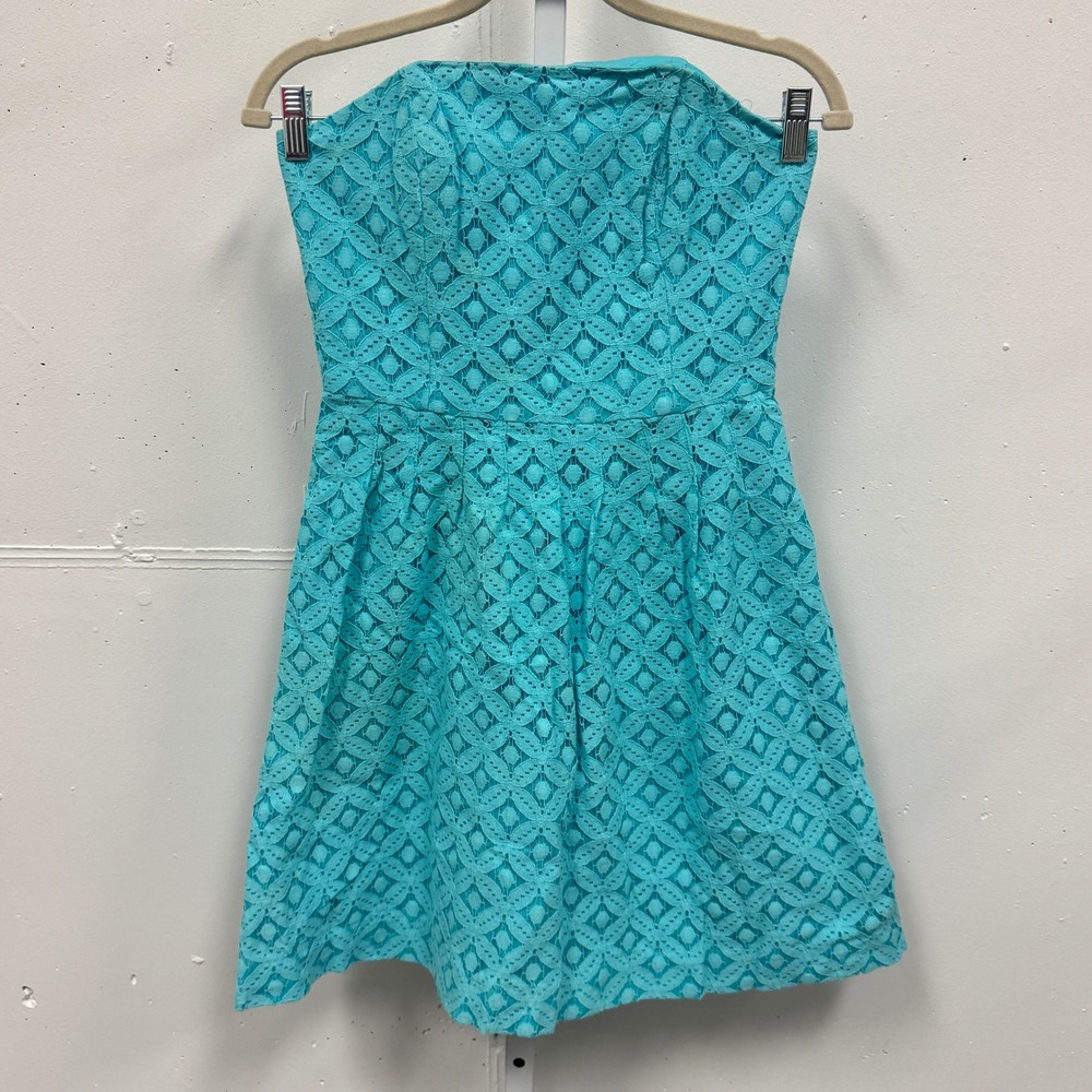 Lilly Pulitzer Turquoise Blue Lace Strapless Mini Dress Fit & Flare Size 2